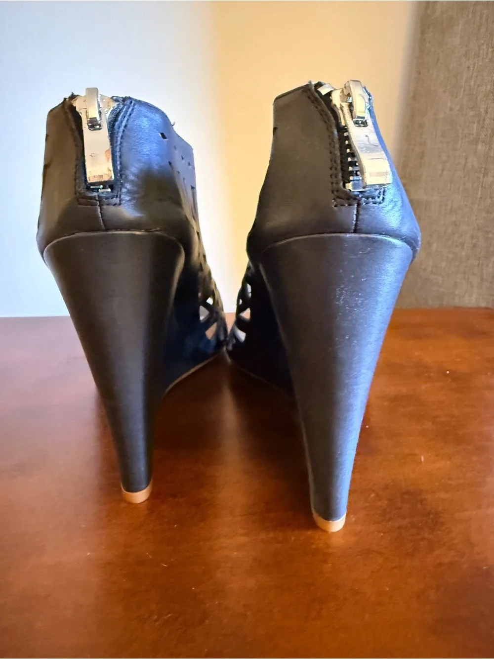 Nicole Miller Black Laser-Cut Peep-Toe Mules